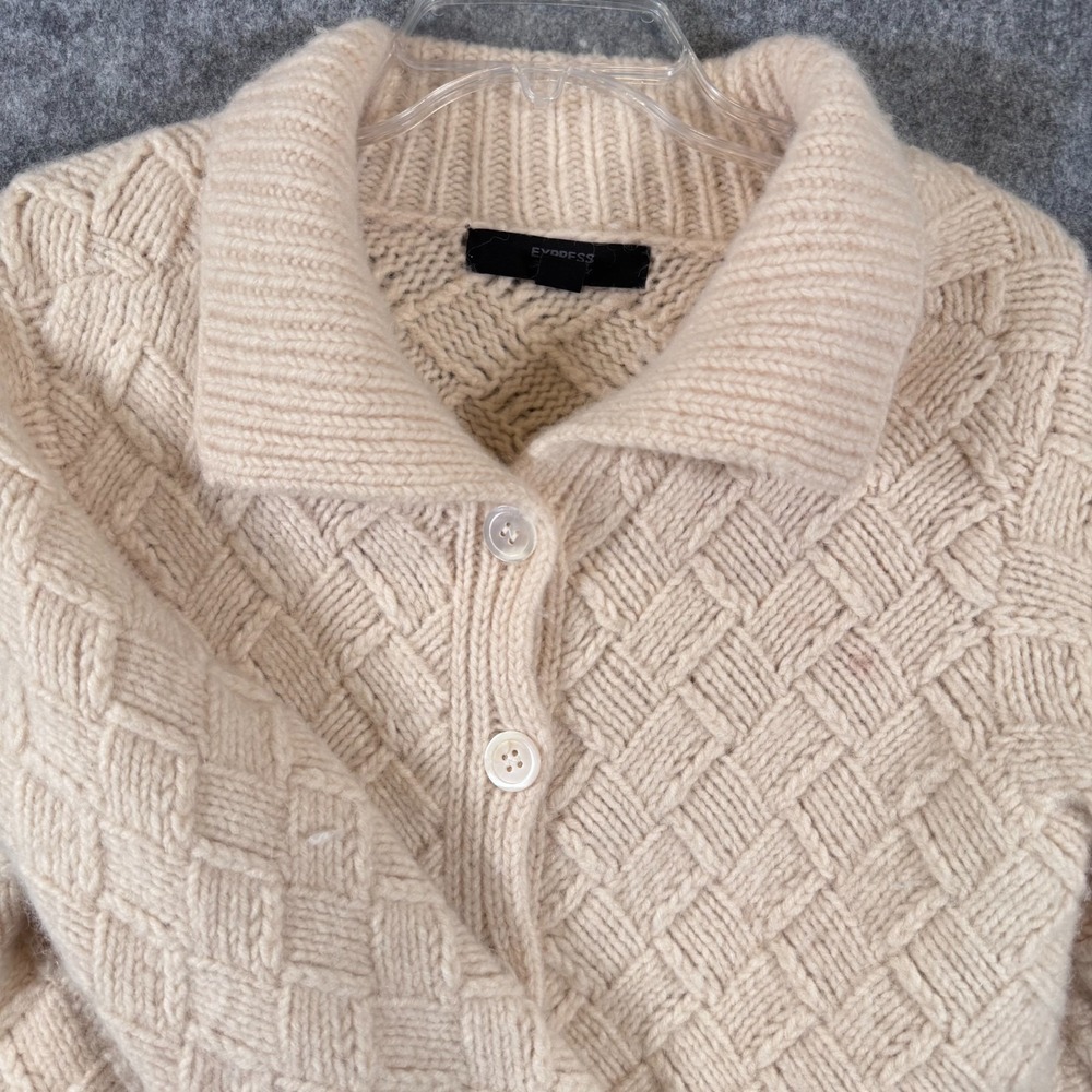 VTG EXPRESS Hand Knit Lambswool Alpaca Belted Cardigan Sweater Womens Large